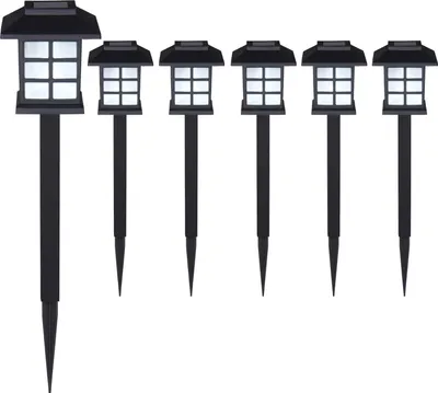Zdjęcie produktu dla Lampy solarne do oświetlenia ścieżek, zestaw 6 sztuk, czarne, ciepłe białe LED