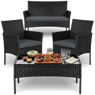 Zdjęcie produktu dla Meble ogrodowe zestaw LAZYhome 5 osobowy komplet na balkon: 2 Fotele + Sofa + Stolik