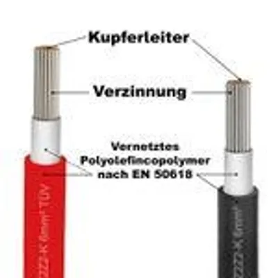 Produktbild von PV Solarkabel 6mm² Verlängerungskabel 5-100m Solarleitung  PV KabelFarben:Rot;Länge Kabel:15 Meter