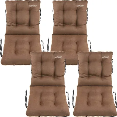 Produktbild von SuperKissen24. Stuhlkissen Sitzkissen und Rückenkissen für Stühle 4er Set 48x48x48 cm - Outdoor und Indoor - Wasserdicht - Braun Leinen
