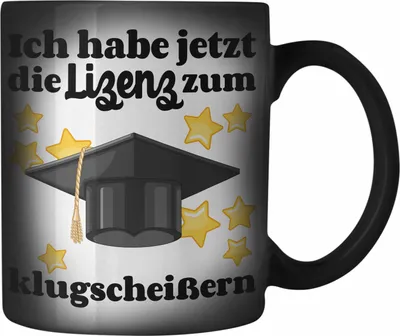 Produktbild von Trendation - Bachelor Geschenk Abschluss Farbwechsel Zauber-Tasse Spruch Master Abitur Abi Graduation Bestanden Prüfung (Schwarz)