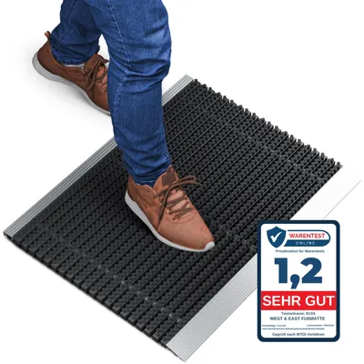 Image de Tapis de sol en aluminium avec des poils, dimensions 40x60 cm, couleur noire, pour une utilisation en extérieur