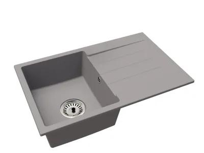 Produktbild von Granitspüle Einbecken mit Abtropffläche Roxy – Grau – Siphon Chrom