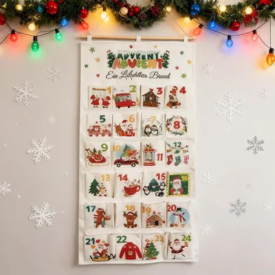 Produktbild von Adventskalender zum Befüllen Stoff mit 24 Taschen 102x51cm bunt