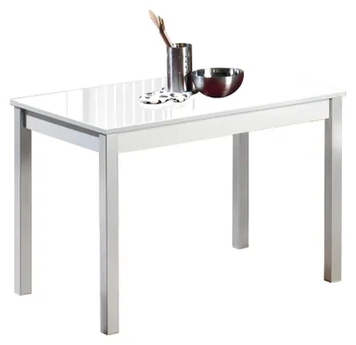 Esstisch aus Metall und Glas, weiß, 80x40 cm, 4 Personen