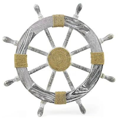 Productafbeelding van Scheepswiel Decoratie - Scheepsstuurwiel Muurdecoratie - Wanddecoratie - Massief Houten Replica - 76 cm - Antiek Zwart