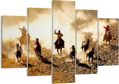 Produktbild von Bild auf Leinwand - Leinwandbild - Cowboys Pferde Galopp - 150x100cm - Wand Bild - Wanddeko - Leinwanddruck - Bilder - Kunstdruck - Wanddekoration - Leinwand bilder - Wandkunst - EA150x100-2693