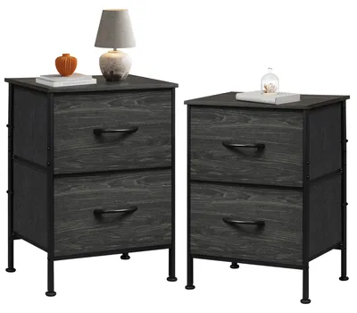 Produktbild von Kommode mit 2 schubladen, Stoffschubladen mit Auszügen, Nachttisch für Schlafzimmer, Beistelltisch Klein mit Metallrahmen, Flur, Wohnzimmer