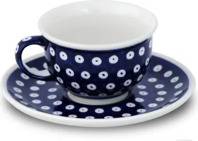 Produktbild von Original Bunzlauer Keramik Kaffeetasse Teetasse Ø10 cm klassisch 200 ml mit Unterschale Ø16 cm im Design 42