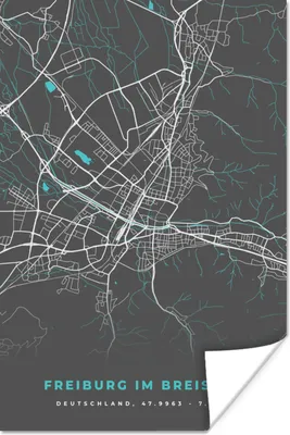 Produktbild von MuchoWow® Poster Stadtplan - Karte - Freiburg im Breisgau - Blau - Deutschland - Karte 40x60 cm - Plakate für die Wand - Poster Babyzimmer