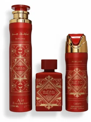 Produktbild von Lattafa Badee al Oud Sublime Eau de Parfum Set 200ml perfumed spray + 100ml edp + 300ml air freshener