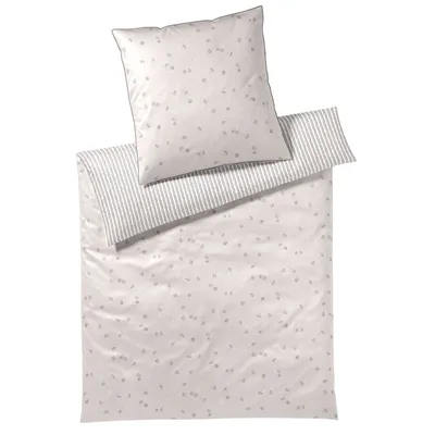 Produktbild von elegante Mako-Satin-Bettwäsche-Garnitur Fleurs Farbe Greige Größe 135x200+80x80cm