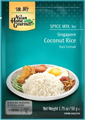 Produktbild von ASIAN HOME GOURMET Würzmischung für Singapur Kokosreis NASI LEMAK Reisgericht 50g | Singapore Coconut Rice