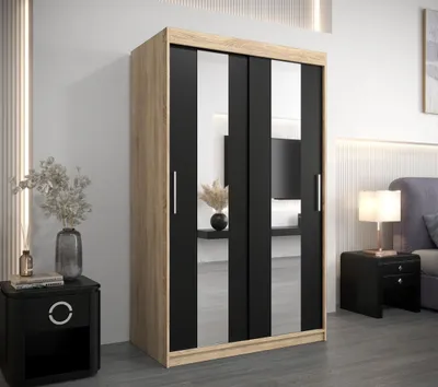 Produktbild von Kleiderschrank mit Spiegeln DIANA – Breite 120 cm, Eiche sonoma / schwarz