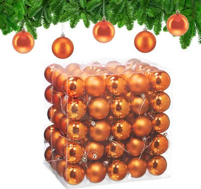 Image de Lot de 100 boules de Noël Relaxdays, décorations de Noël, mates et brillantes, boules de sapin ∅ 6 cm, décorations de Noël, orange