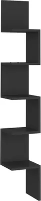 A black corner shelf unit with multiple tiers.