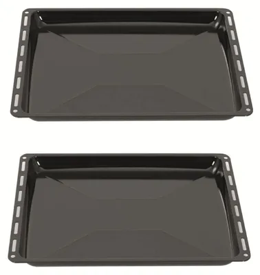 Productafbeelding van ICQN Achterplaat, 445 x 375 x 25 mm, set, 2x geëmailde vetpan, geschikt voor Whirlpool, Ignis, Bauknecht, Indesit, Algor, Neckermann, Lloyds, roestvrij staal, 44,5 x 37,5 cm