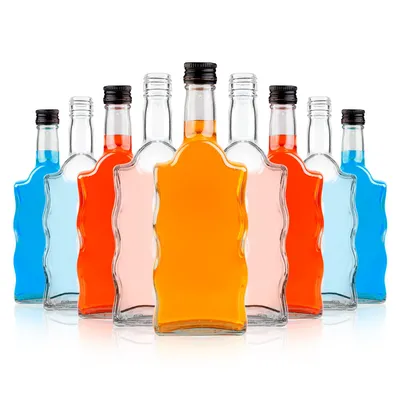 Zdjęcie produktu dla SuperButelki - 50x Butelka szklana FALA 500 ml z zakrętką – ozdobna na nalewki, bimber, wódkę, alkohole, butelki 0,5 l ozdobne, falowane, dekoracyjne