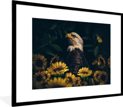 Produktbild von MuchoWow® Gerahmtes Poster Adler - Gelb - Blumen - Botanisch 80x60 cm - Poster mit Schwarzem Bilderrahmen Wandposter Rahmen Foto Bilder - Schlafzimmer-Dekorationen - Fotoposter