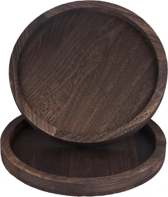 Immagine prodotto di Due ciotole decorative in legno, vassoi rotondi da 32 cm, vassoi in legno decorativi, vassoi in legno per candele, elementi decorativi