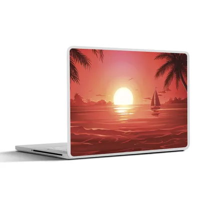 Produktbild von MuchoWow® Laptop Aufkleber Sticker Cover Tropische Illustration eines Bootes bei Sonnenuntergang 31x22.5 cm - Laptop-Deko