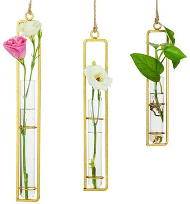 Produktbild von Kreative Eisen Glasvase, Hängebehälter, Hydrokultur, Blumendekoration, Gold, Wohnzimmer