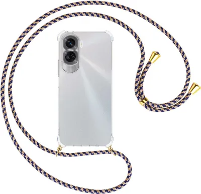 Produktbild von Handykette Backcover-Schutzhülle mit Band (Metall goldfarben) für Honor 90 Lite 5G (6.7'') - blau+beige