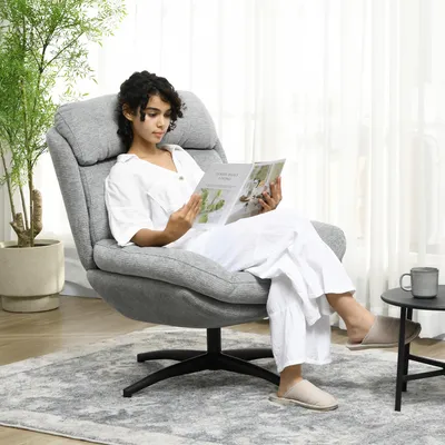 Produktbild von Esszimmerstuhl drehbar 360 Grad, Drehsessel mit Armlehnen, Chenille-Polsterstuhl, Grau | 79 x 91 x 98 cm | Stahlbeine schwarz | 19,5 kg