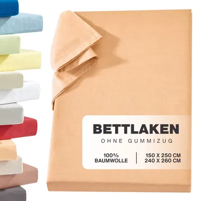 Produktbild von Linon Betttuch aus 100% Baumwolle ohne Gummizug Apricot 150 x 250 cm