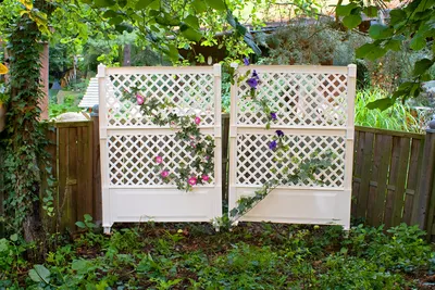 Produktbild von KHW Spalier/Rankgitter 100 cm mit Erdspießen aus hochwertigem Kunststoff, Lieferung als 2er-Set, Farbe: Weiß. Stabil, UV-/wetterbeständig.