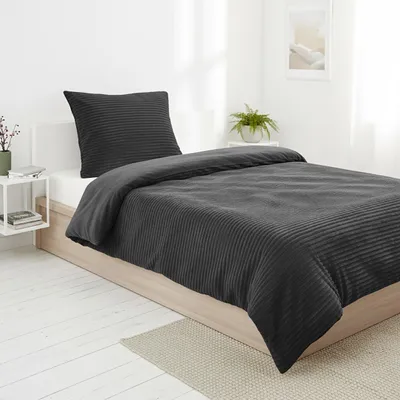 Produktbild von 2-tlg. Ripp-Struktur Bettwäsche, Anthrazit grau, 135x200 cm, 100% Polyester