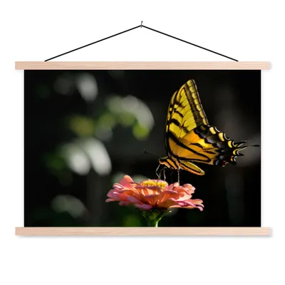 Produktbild von MuchoWow® Textilposter Schmetterling - Botanisch - Blume 120x80 cm mit holzfarbenen Rahmen - Aufhängeset