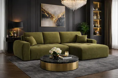Produktbild von Kaiser Möbel Ecksofa mit Schlaffunktion und Bettkasten L-Form Ivo L, Veloursstoff Salvador, Olive, Rechts