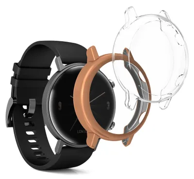 Produktbild von kwmobile 2x Silikon Hülle für Huawei Watch GT2 (42mm) Schutzhülle - Fullbody Display Cover Set aus Silikon - Transparent Rosegold
