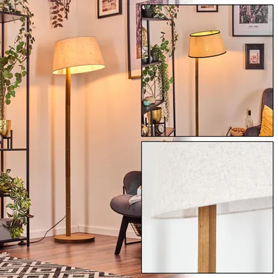 Produktbild von Schiavonea Stehlampe mit Holzfuß und Schirm aus Stoff
