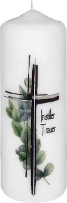 Produktbild von Trauerkerze "Kreuz, Eukalyptus" 220 x 80 mm mit Klarsichtkarton