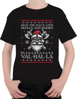 Produktbild von Valhalla Wikinger Nordmann Viking - Weihnachten Weihnachtsgeschenk Christmas Uni Kinder T-Shirt, Schwarz, 152