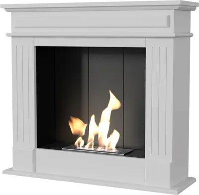 A white bioethanol fireplace with a flame.