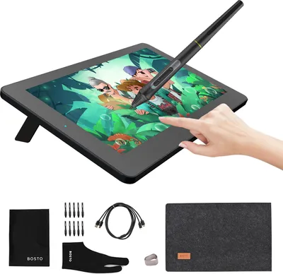 Obrázok produktu pre BOSTO BT-12HDT 11,6-palcový grafický tablet s perom na displej 1366*768 displej Kresliaci tablet H-IPS dotykový displej, funkcia naklonenia o 19 stupňov 4 klávesové skratky pre vianočné darčeky diaľkové štúdium domáca kancelária
