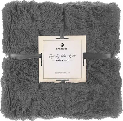 Produktbild von Unyqoos® Springos Kuscheldecke – Plüsch-Plaid / Tagesdecke aus Polyester, 220×240 cm, dunkelgrau, plüschige Oberfläche, vielseitig als Decke oder Sofaüberwurf