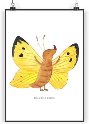 Produktbild von Mr. & Mrs. Panda Bild Schmetterling Zitronenfalter DIN A3 - Weiß - Geschenk, Plakat, Fakten, Schmetterlinge, drucke, Designposter, wanddeko, Liebe, Lustige Sprüche