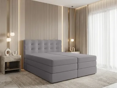 Produktbild von AX LIVING Finike Polsterbett 140x200 cm mit Topper, Boxspringbett, Hellgrau