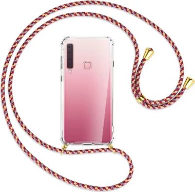 Produktbild von Handykette Backcover-Schutzhülle mit Band (Metall goldfarben) für Samsung Galaxy A9 2018 - weinrot/gelb/grau
