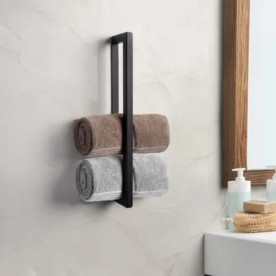 Immagine prodotto di Elegante portasciugamani senza trapano nero opaco 45 cm - portasciugamani da bagno in stile loft