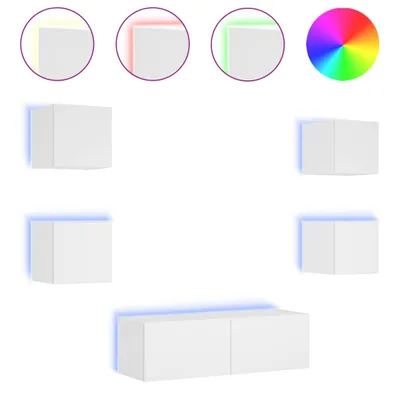 Produktbild von vidaXL 5-tlg. TV-Wohnwand mit LED-Leuchten Weiß
