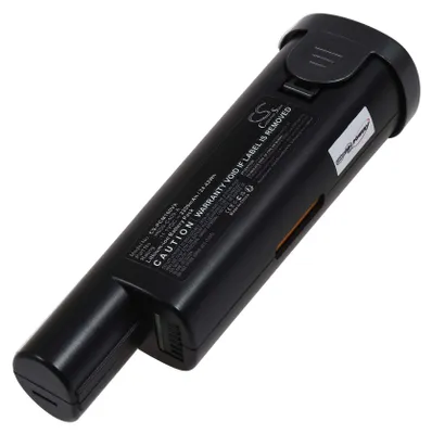 A black battery pack is shown against a white background.