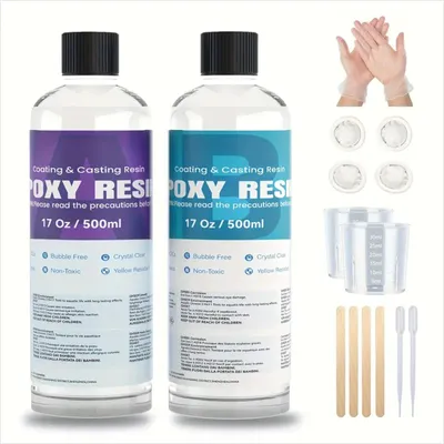 Image de Kit de résine époxy Creatorally 1000ml - Crystal Clear, résine de coulée avec durcisseur (1:1), sans bulles, idéal pour la bijouterie, l'artisanat, la fabrication de moules et la restauration