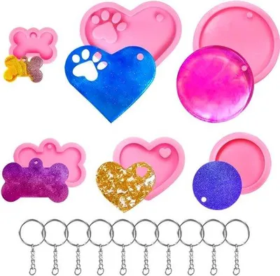 Produktbild von Silikonformen Schlüsselanhänger Set mit Herz, Katze, Hund, 16-teilig, DIY Dekoration, kreativ