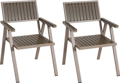 Immagine prodotto di set di 2 sedie da giardino HWC-J95, sedia da balcone Sedia, rivestimento per esterni, struttura in alluminio effetto legno ~ champagne, grigio