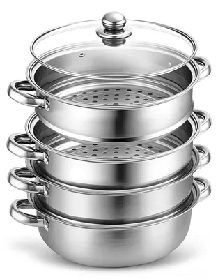 Produktbild von Edelstahl Dampfgarer 28 cm mit Glasdeckel und 4 abnehmbaren Ebenen